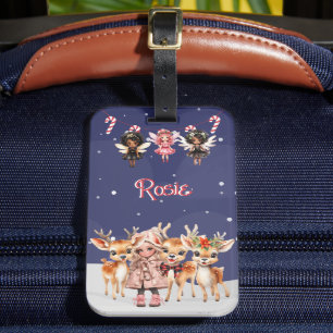 Christmas Girl Reindeer Candy Cane Fairies Luggage Tag