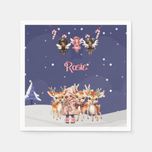 Christmas Girl Reindeer Candy Cane Fairies Napkin