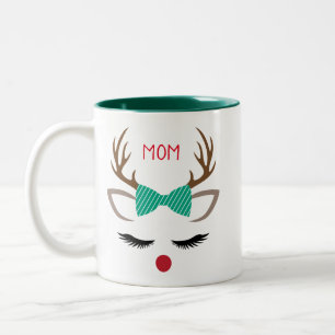 CHRISTMAS GIRL REINDEER FACE PERSONALIZE Two-Tone COFFEE MUG
