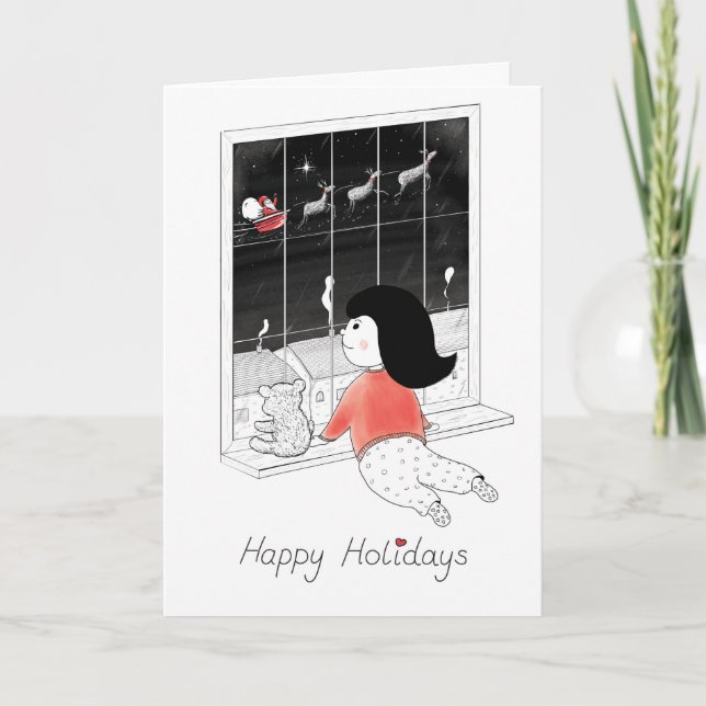 Christmas Girl Stary Night Holiday Card (Front)