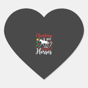 Christmas Girl Who Loves Horses Heart Sticker