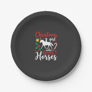 Christmas Girl Who Loves Horses Paper Plate