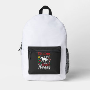 Christmas Girl Who Loves Horses Printed Backpack