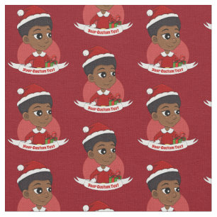 Christmas girl with an Afro cartoon Fabric