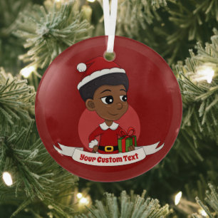 Christmas girl with an Afro cartoon Glass Tree Decoration