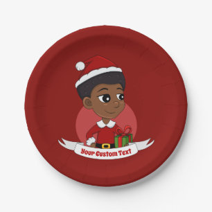 Christmas girl with an Afro cartoon Paper Plate
