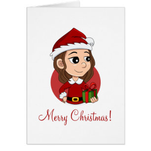 Christmas girl with brown wavy hair