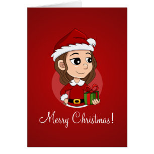 Christmas girl with brown wavy hair