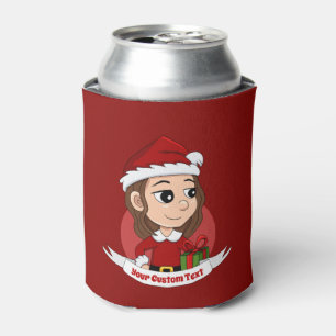 Christmas girl with brown wavy hair can cooler