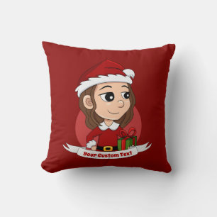Christmas girl with brown wavy hair cushion