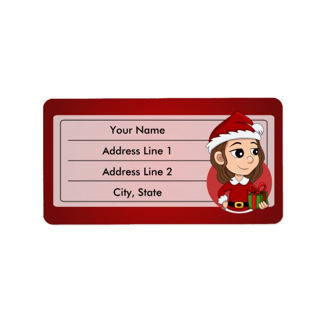 Christmas girl with brown wavy hair label (Front)