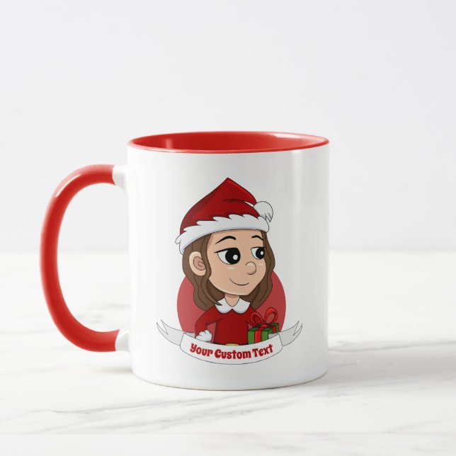 Christmas girl with brown wavy hair mug (Left)