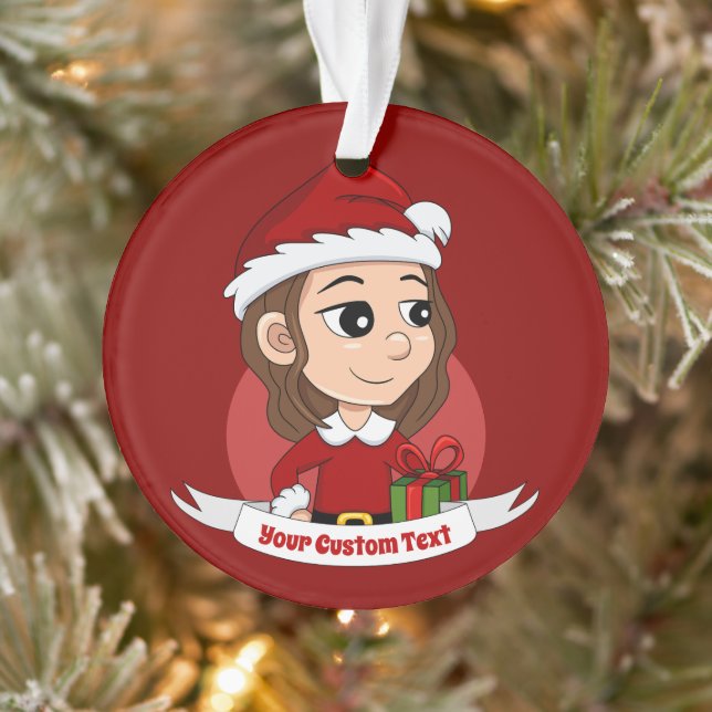 Christmas girl with brown wavy hair ornament (Tree)