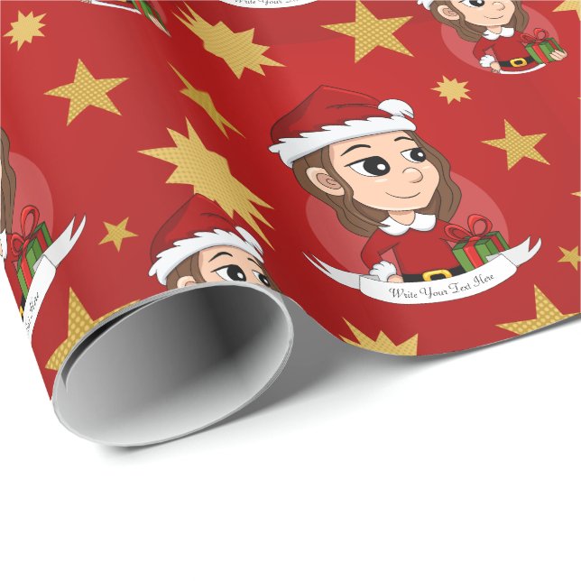 Christmas girl with brown wavy hair wrapping paper (Roll Corner)