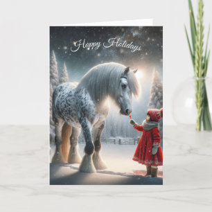 Christmas Girl With Dapple Grey Horse Holiday Card