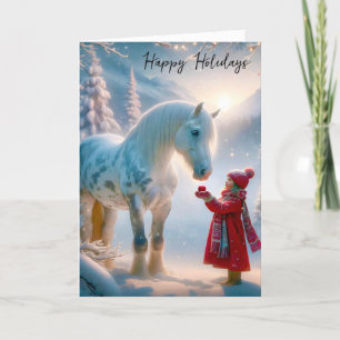 Christmas Girl With Dapple Grey Horse Holiday Card