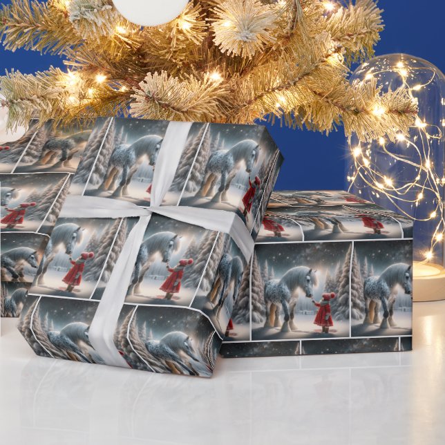 Christmas Girl With Dapple Grey Horse Wrapping Paper (Holidays)