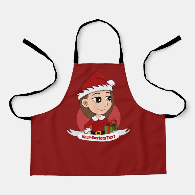 Christmas girl with long brown hair apron (Front)