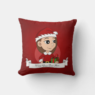 Christmas girl with long brown hair cushion