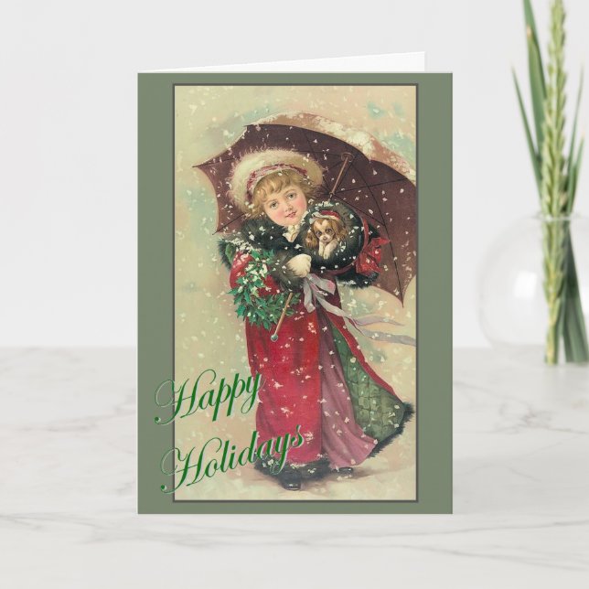 Christmas Girl with Puppy Holiday Card (Front)