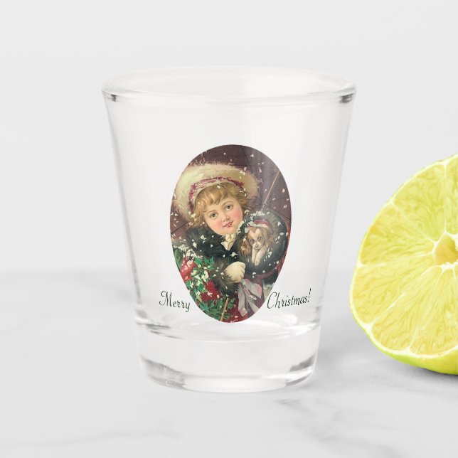 Christmas Girl with Puppy Shot Glass (Front)