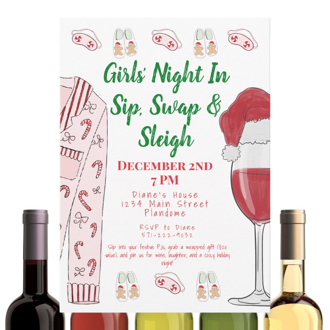 Christmas Girls’ Night Gift Swap PJs Wine Invitation (Creator Uploaded)