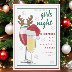 Christmas Girls Night Santa Wine Champagne Invitation