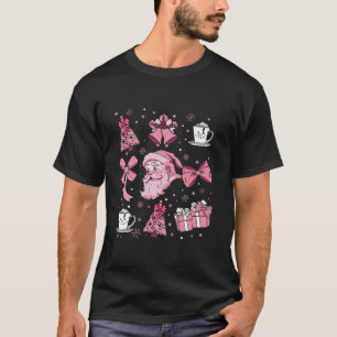 Christmas Girly Coquette Bow Cute Santa Claus Pink T-Shirt