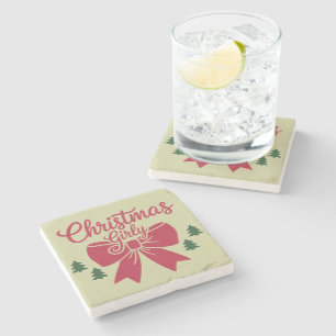 Christmas Girly Tree Bow Aesthetic Gift For Her Stone Coaster