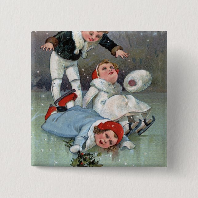 Christmas GladnessIce Skating Kids Collapse 15 Cm Square Badge (Front)