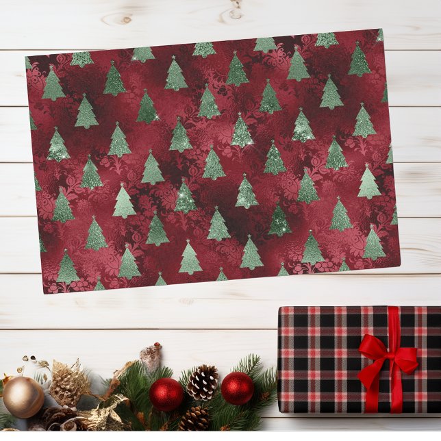 Christmas Glam Foil Look Red Green Sparkle Trees  Tissue Paper (Creator Uploaded)