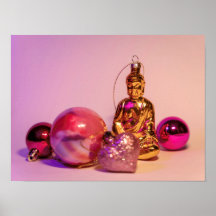 Christmas Glass Ball Ornaments and a Golden Buddha