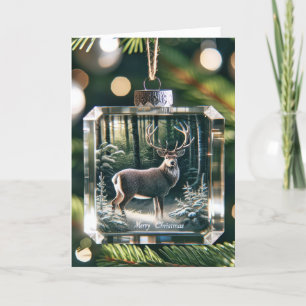 Christmas Glass Buck Deer Ornament Holiday Card