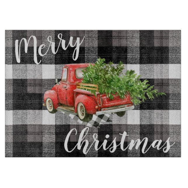 Christmas Glass Cutting Board Red XMAS Truck (Front)