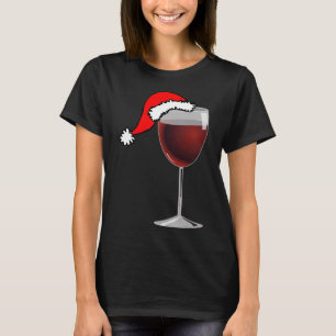 Christmas Glass Of Red Wine With Santa Hat T-Shirt
