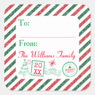 Christmas Glitter Airmail Postage Label Gift Tags