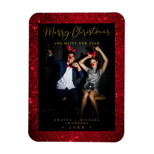 Christmas Glitter Fun Photo Newlyweds Script Magnet