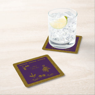 Christmas Glitter Holly Twig, ornaments, candle Square Paper Coaster