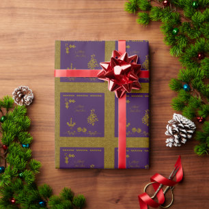Christmas Glitter Holly Twig, ornaments, candle Wrapping Paper
