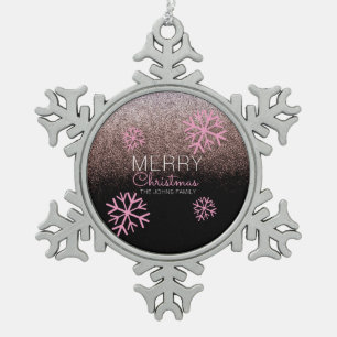Christmas Glitter Pink Snowflakes Snowflake Pewter Christmas Ornament