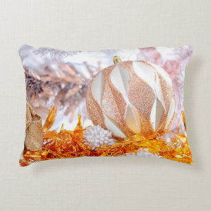 Christmas Glitter Pink & White Ball Decorative Cushion