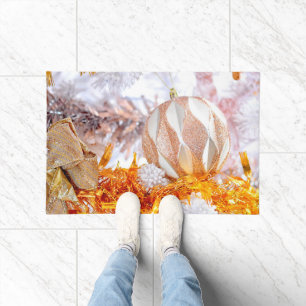 Christmas Glitter Pink & White Ball Doormat