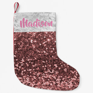 Christmas Glitter Sequin Glam Pink  Personalised Small Christmas Stocking