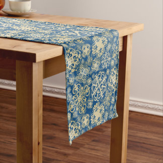 Christmas Glitter-Snowflakes-Blue/Gold Long Table Runner
