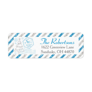 Christmas Glitter Vintage Air Mail Return Address Label
