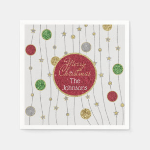 Christmas Glittery Colourful Ornaments Napkin