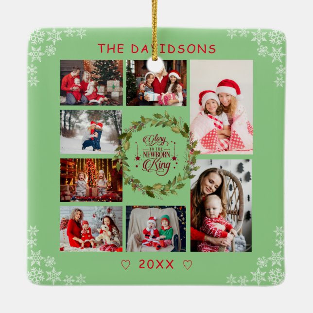 Christmas Glory To The New Born King Photo Collage Ceramic Ornament (Back)