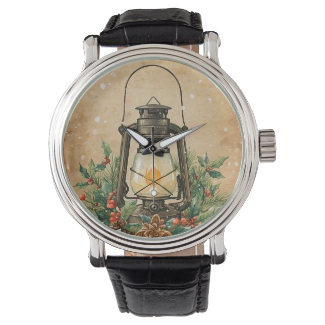 Christmas glow lantern holly pine warm festive  watch (Front)