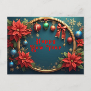 Christmas Glow Wreath 🎄✨ Poinsettia Ornaments Holiday Postcard