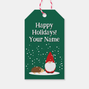 Christmas gnome and cute hedgehog personalized gift tags